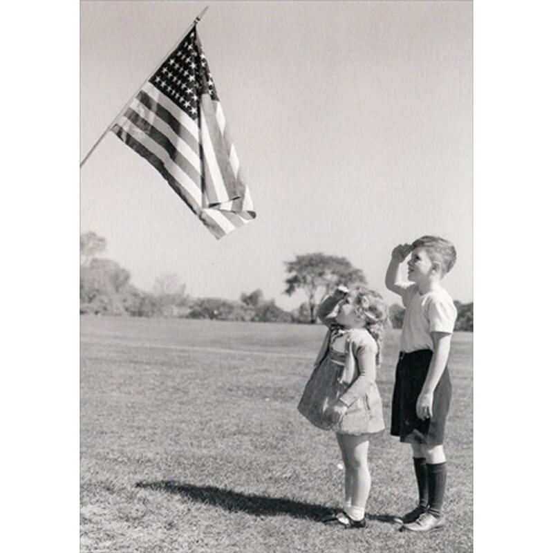 Avanti America Collection Blank Card- Boy & Girl Saluting Flag